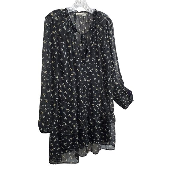 Abercrombie Fitch Dress XLP Petite XL Floral Tiered Chiffon Sheer Puff Sleeve - Picture 1 of 11